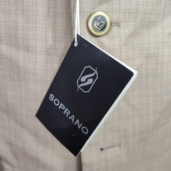 Soprano Brown Blazer Suit Jacket 3 Button Men Size 42R NEW with MISSING BUTTONS - Picture 3 of 12